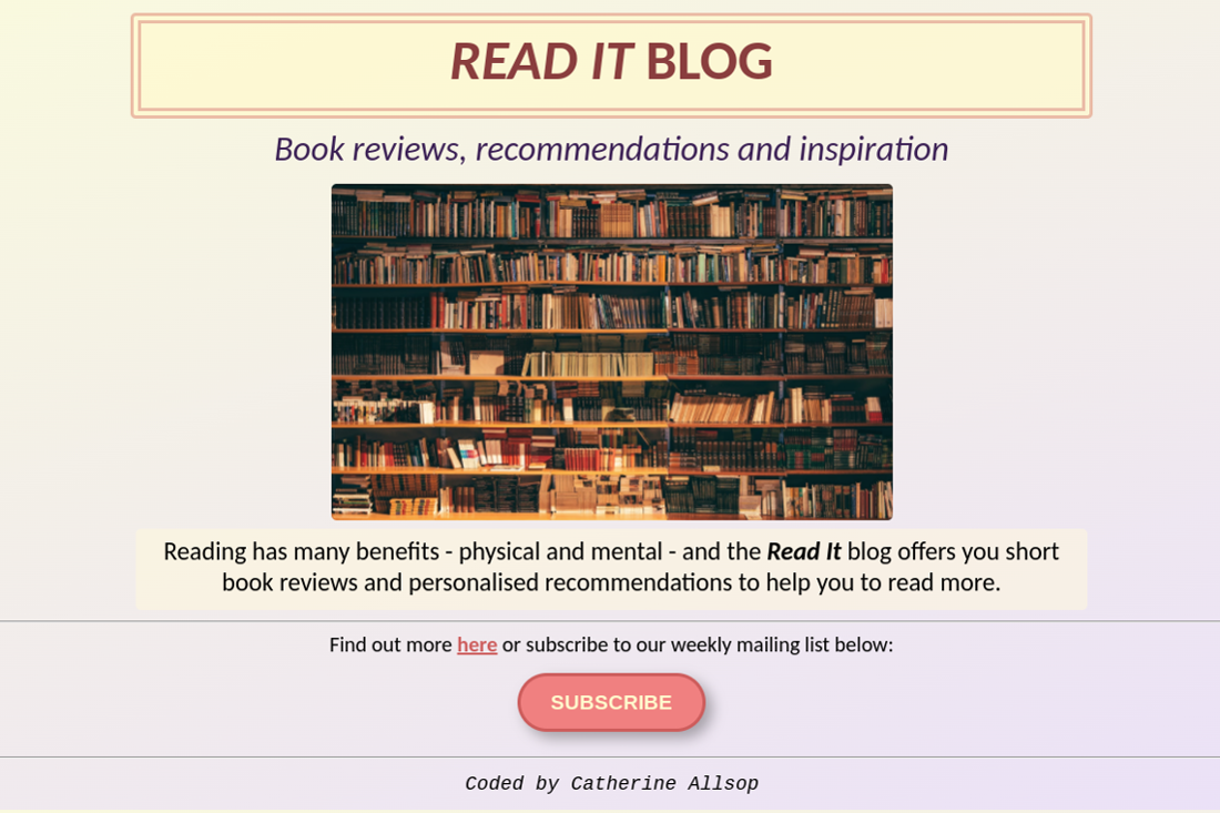 screenshot of book web page, featuring a subscription button